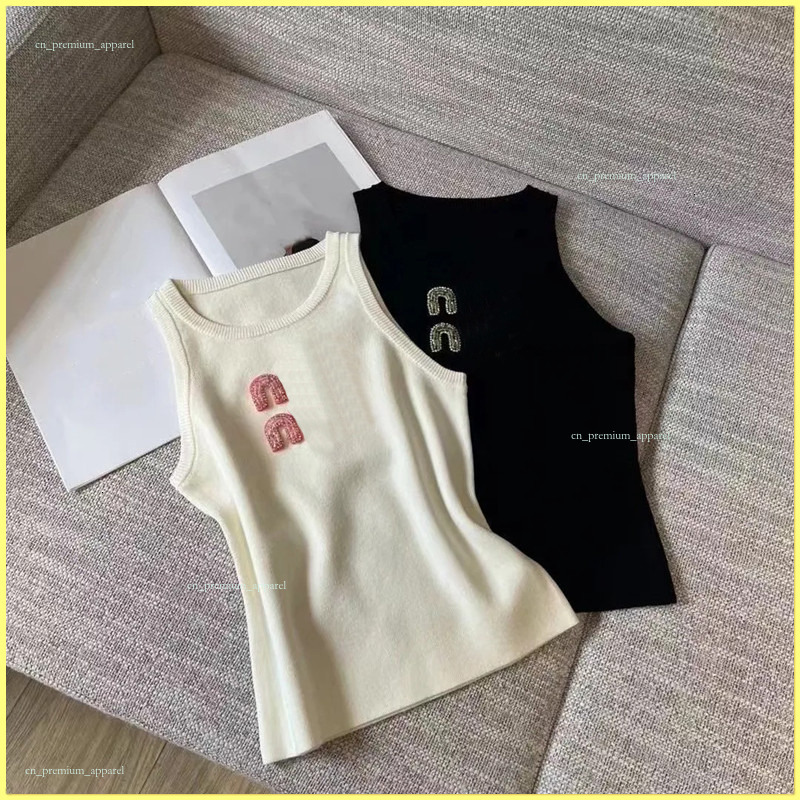 Muismuis Tops Womens Designer Clothes Womens Diamond T Shirts Women Sexy Halter Tops Party Crop Embroidered Tank Top Spring Summer Backless Miulys Miulys Tops d4