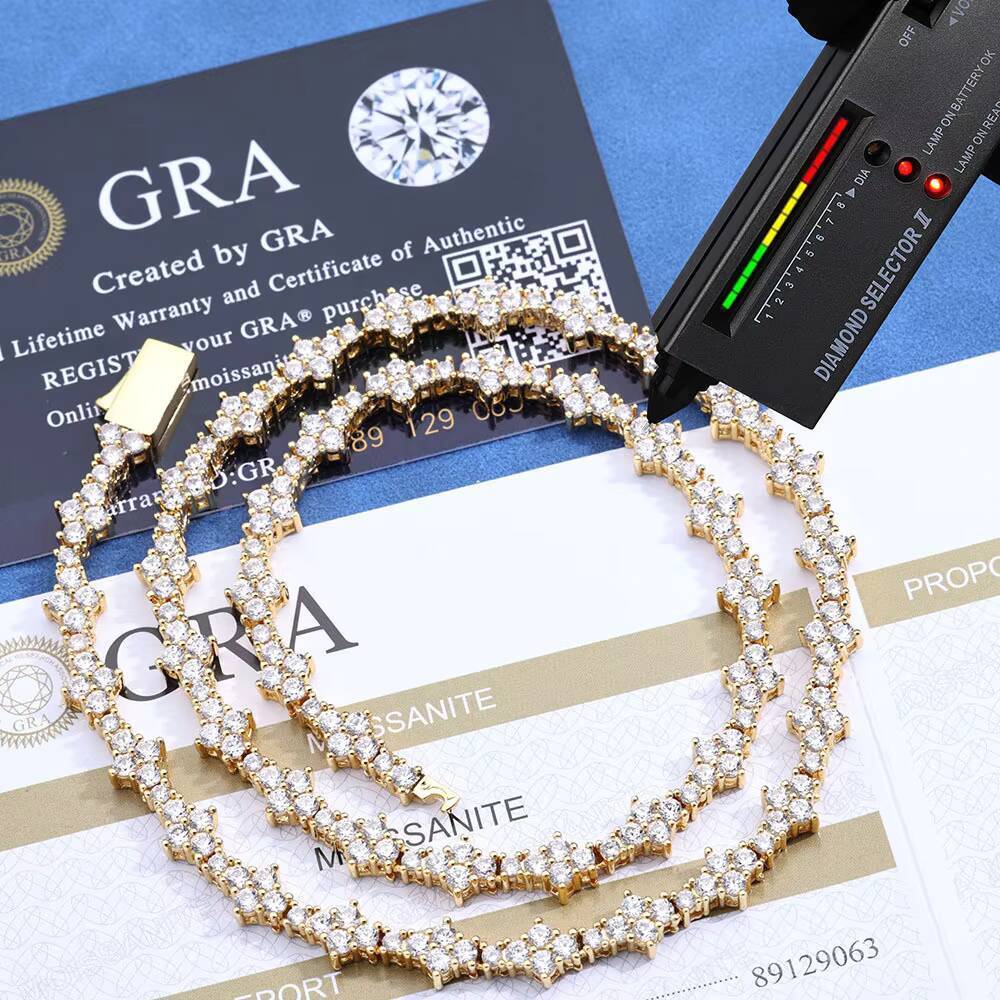 Customizable S925 Silver Tennis Chain Necklace 65mm Moissanite Hip Hop Style for Ladies-Europe and United States