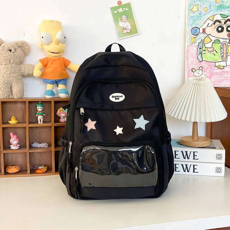 Japanese Y2k Aesthetic Transparent Backpack Women Students Casual Kawaii Star Schoolbag Girl High-capacity Preppy Backpacks Z260204
