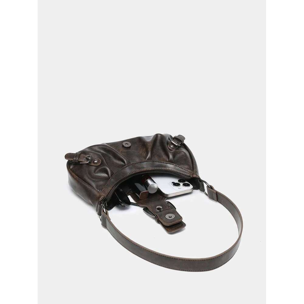 2024 spring hot selling Maillard retro small spicy girl Y2K wasteland style vintage leather shoulder armpit bag C260204