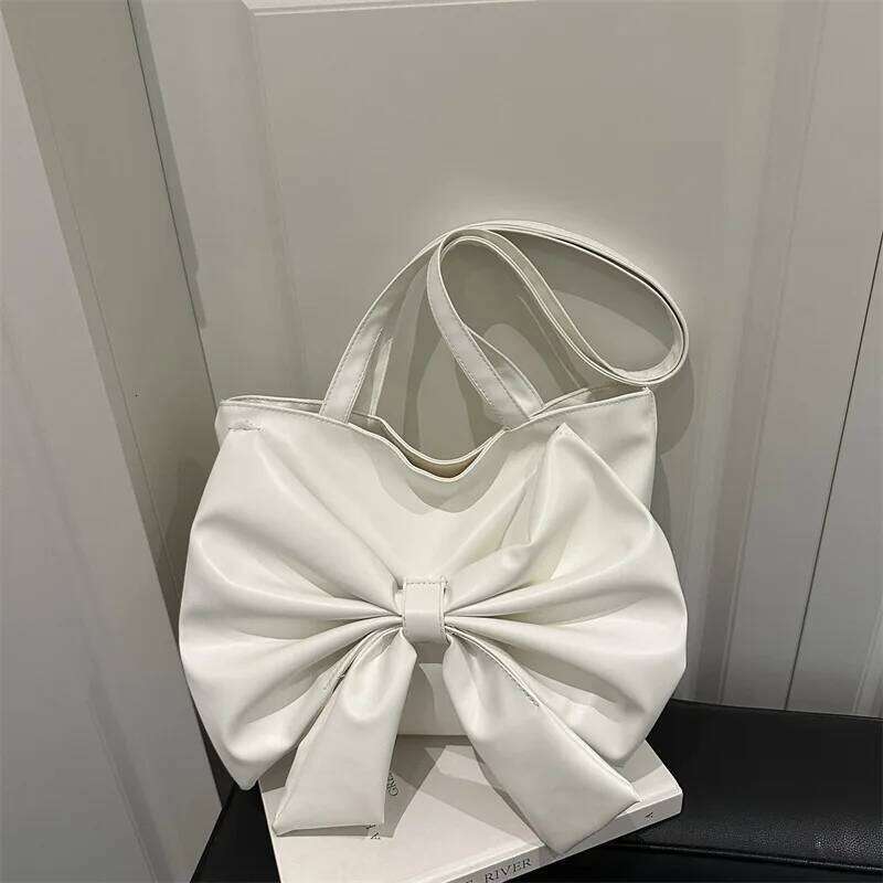 Bow Pleated Design Women's Pu Leather Shoulder Bags Sweet Solid Color Ladies Tote Bag Large Capacity College Female Handbags C260204