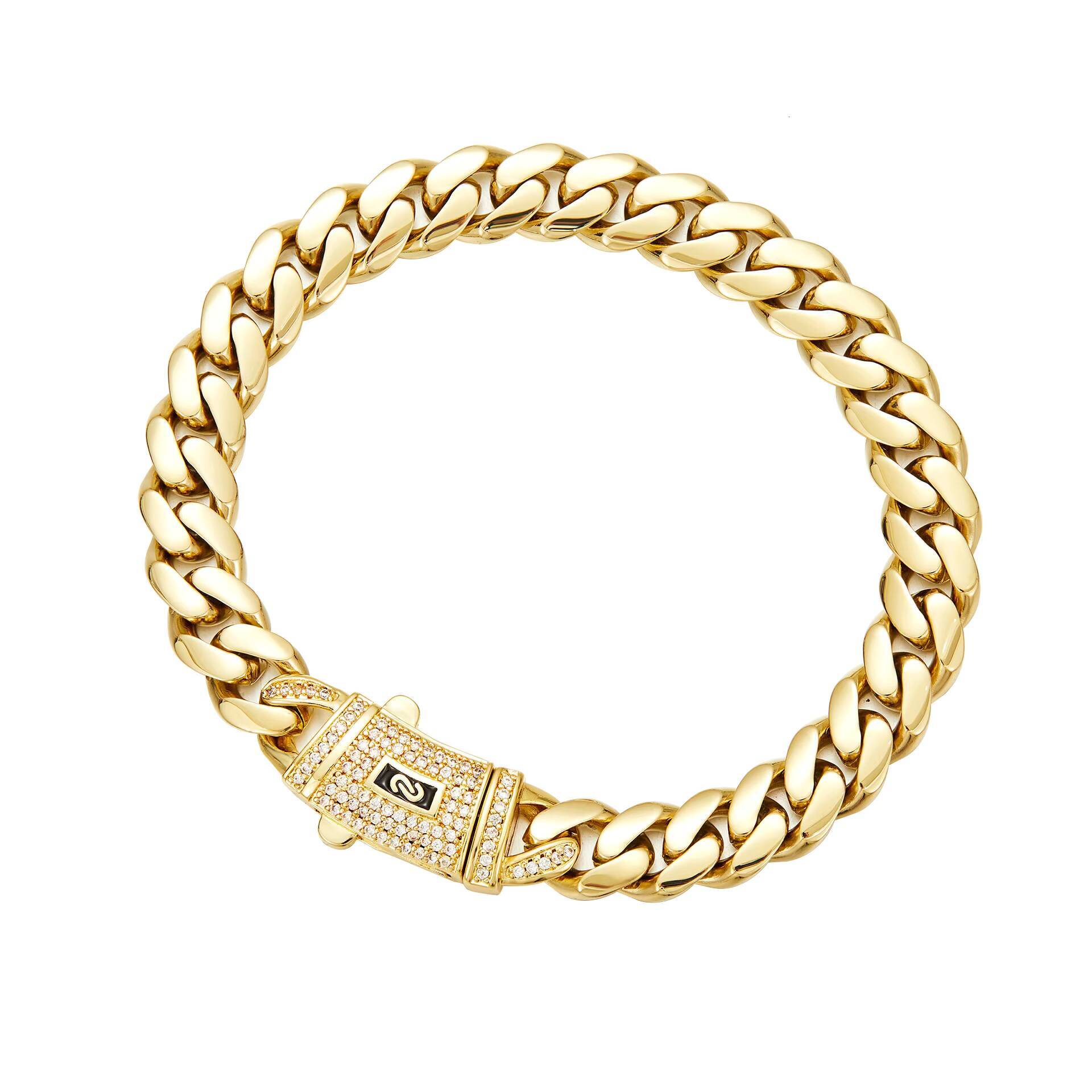 Classic Hip Hop Jewelry 6-14mm Laminated Flat Cuban Link Bracelet 14K Gold Plated Monaco Unisexracelet - view 5