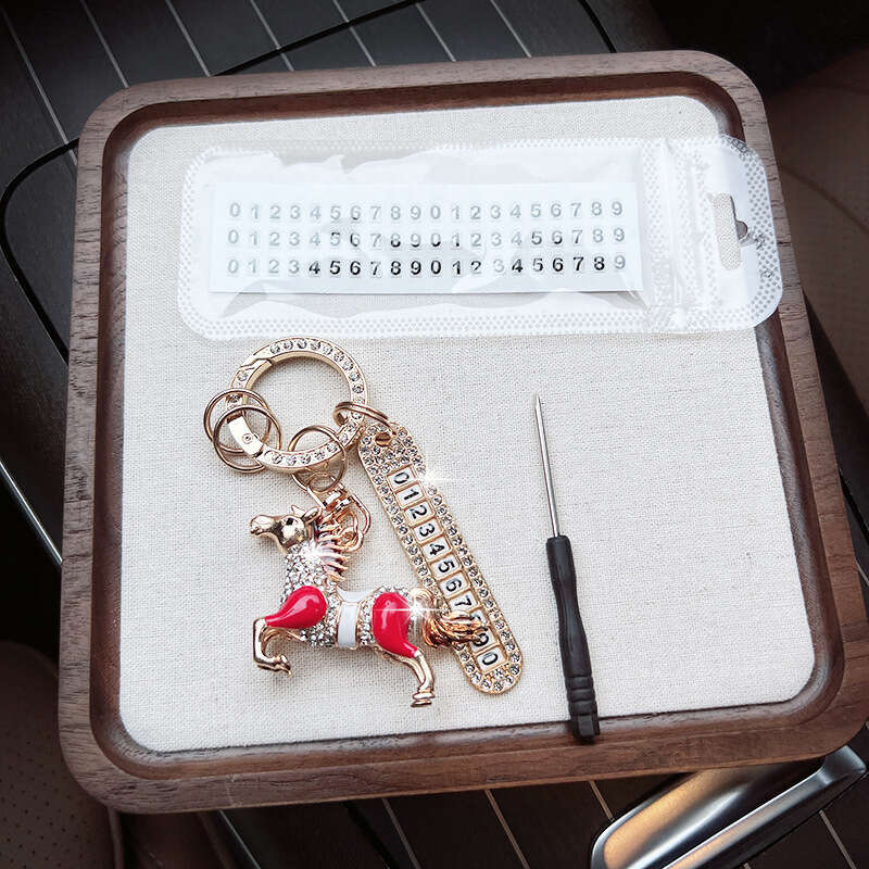 Anti-lost Car Keychain With Diamond Inlay Zodiac Pendant Creative Horse Bag Charm New Year Gift