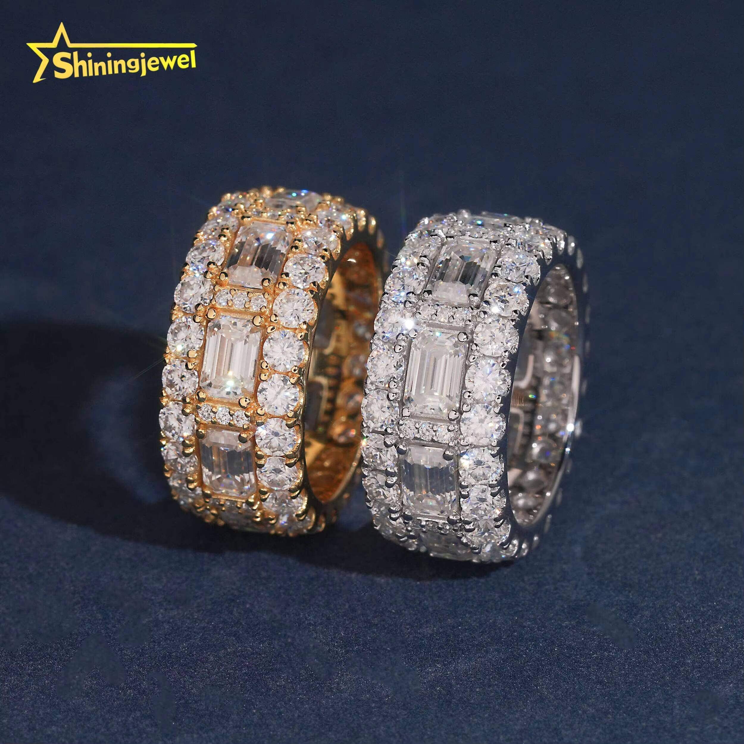 Gold Plated Men Wedding Rings Fine Jewelry 925 Silver Iced Out VVS Moissanite Ring GRA Certificated Eternity Band