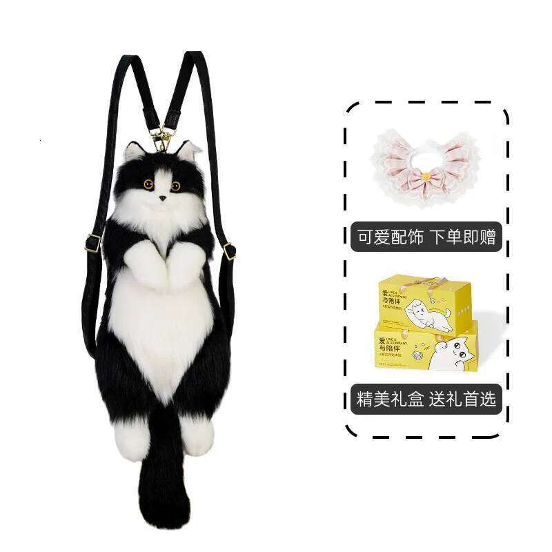 Handmade Plush Kitten Backpack Stuffed Animal Cat Tuxedo Fashion For Women Kids Anniversary Birthday Lolita Decor With Gift Z260204