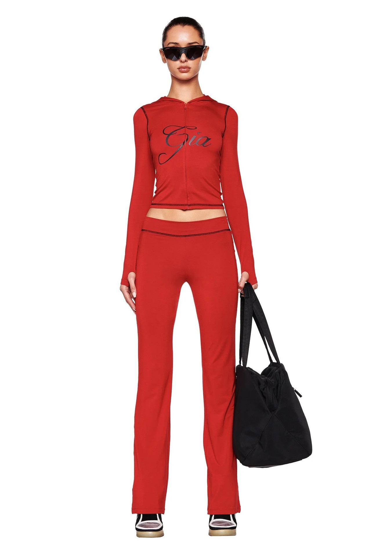 I am gia Womens Tracksuit 2 piece set women clothes Sports Suit Flared Pants Zip up Y2K Long Sleeve dress High Quality Spring Top Low Waist coat