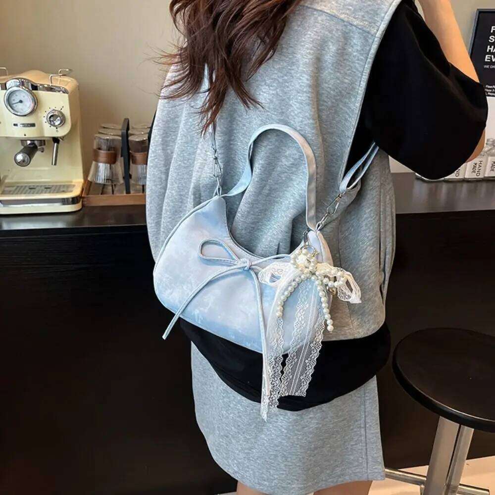 Large Capacity Bow Shoulder Solid Color Korean PU Hobo Bag Fashion Design French Style Handbag Girls/Female C260204