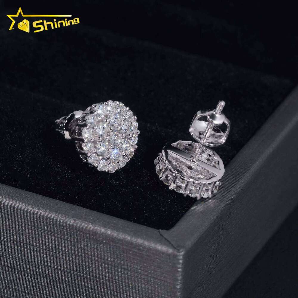 Pass Tester GRA Certified Stocks VVS Diamond Fully Iced Out 925 Silver Jewelry Moissanite Stud Earrings