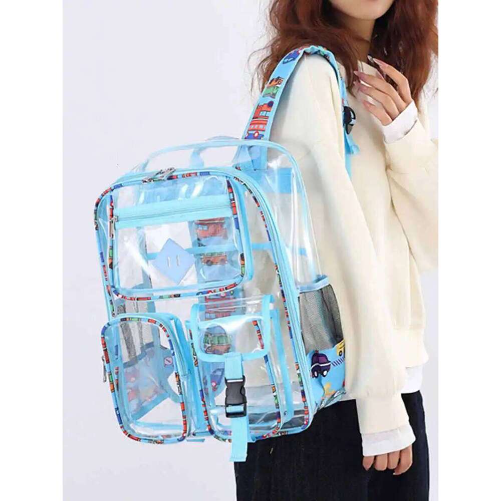 New Clear for, Durable PVC Transparent Bookbag for Girls, Large Capacity Elementary School Bag See Through Backpack Z260202