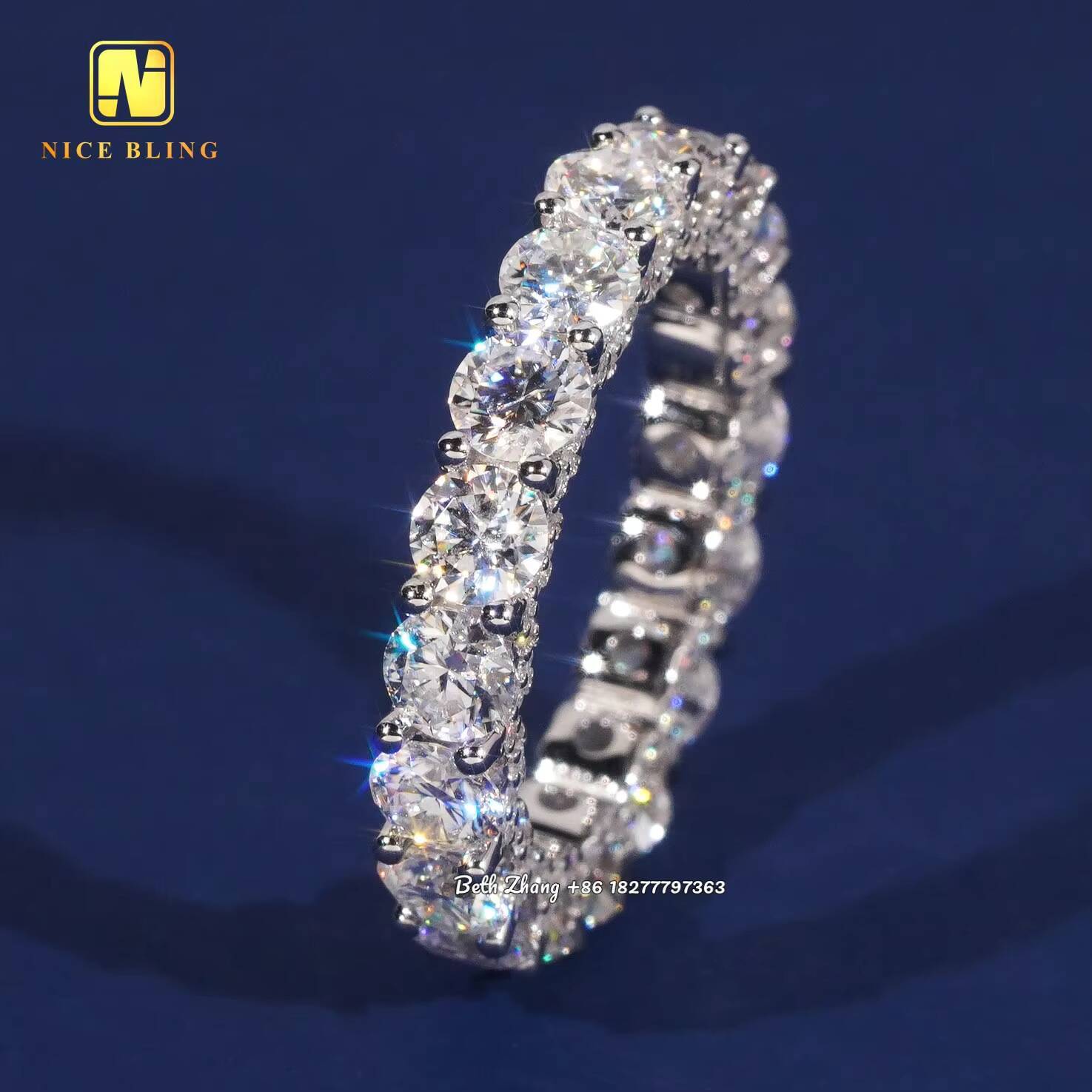 Luxury Moissanite Engagement Rings Iced Out 4MM Diamond Tennis Rings 925 Silver Wedding Bands With Side Stones