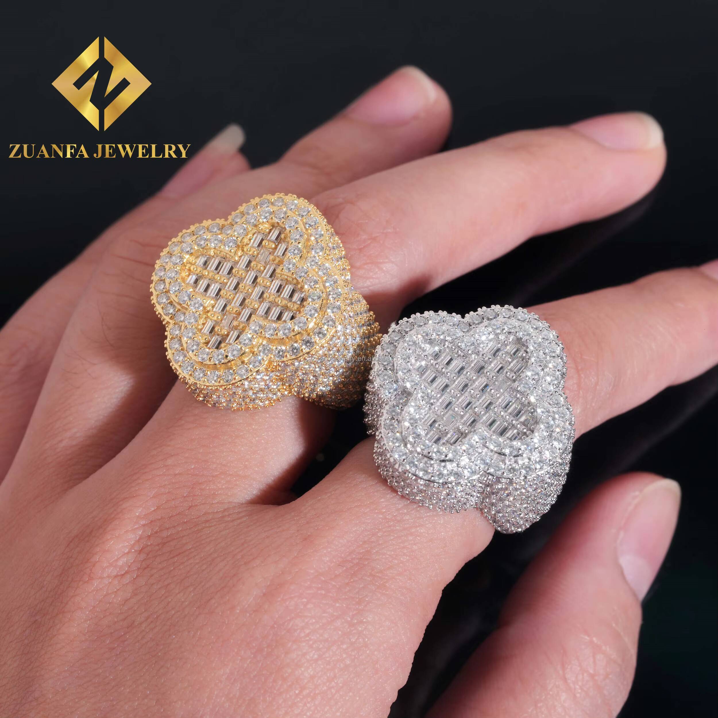GRA Certificated Fully Iced Out Diamond Hip Hop Rings 925 Silver Gold Plated Moissanite Cross Ring Custom Rings for Men