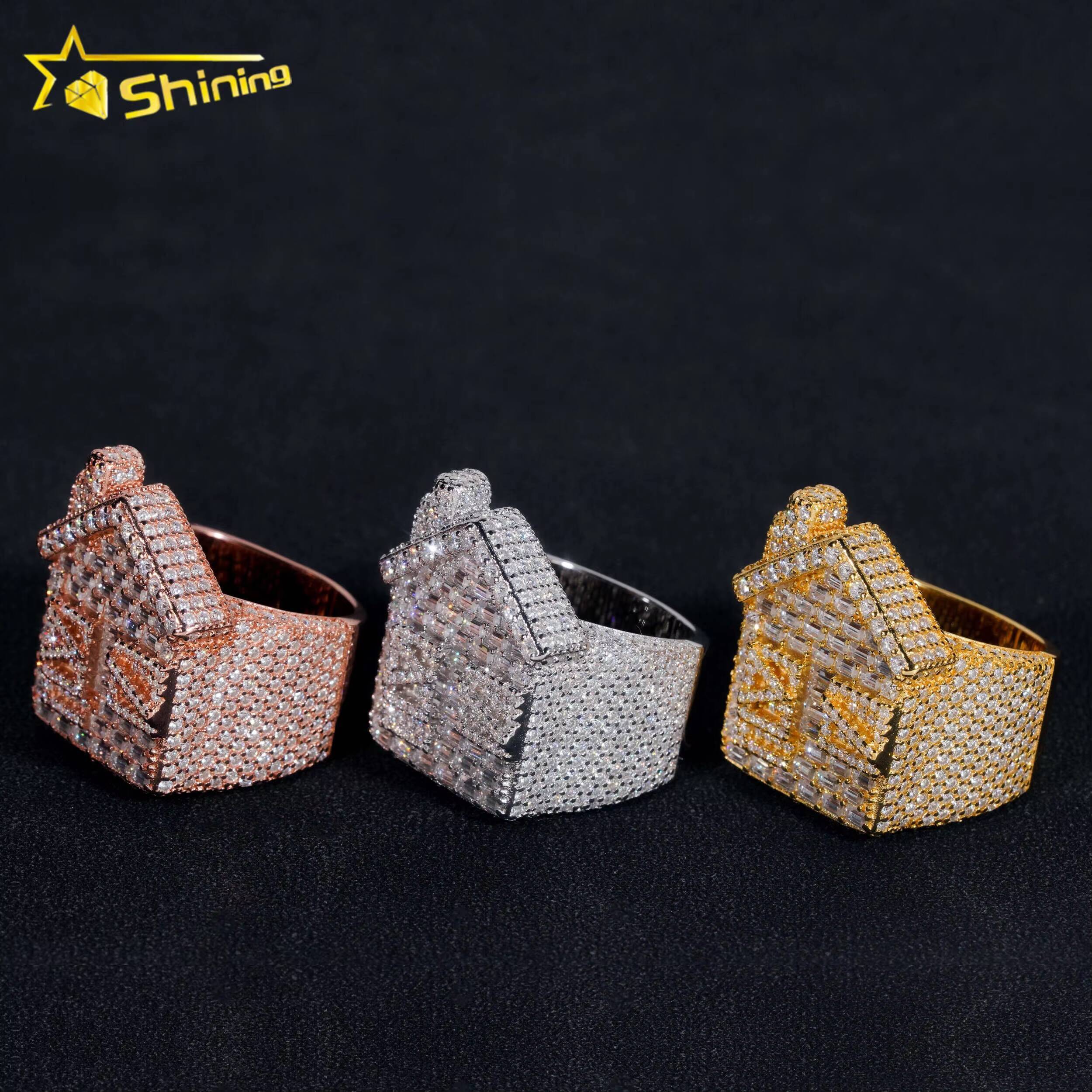New Arrival Fashion Custom House Hip Hop 925 Sterling Silver Champion Mens Moissanite Ring