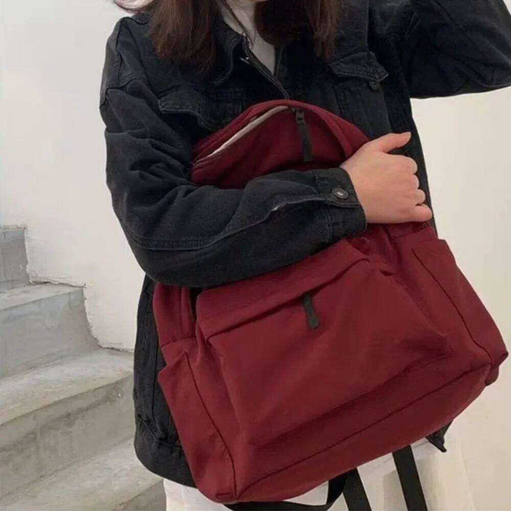 Backpacks Women Solid Black Large Capacity Backpack Trendy Harajuku Casual Zipper Waterproof Bag Students Japanese Style Mochila Z260204