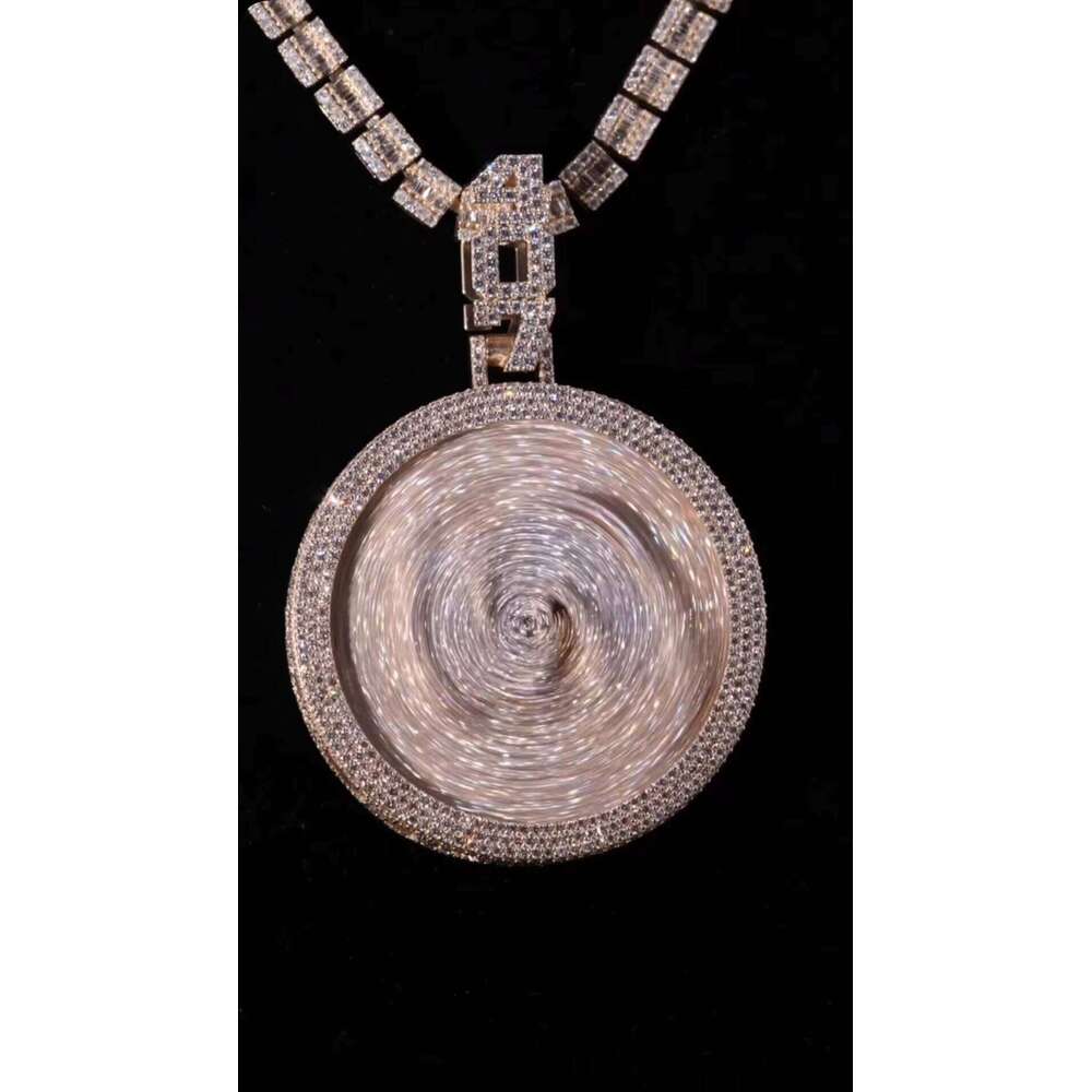 Hot Sale Custom Diamond Hip Hop 925 Sterling Silver Moissanite Mosaic Setting Number Iced Out Spinning Pendant