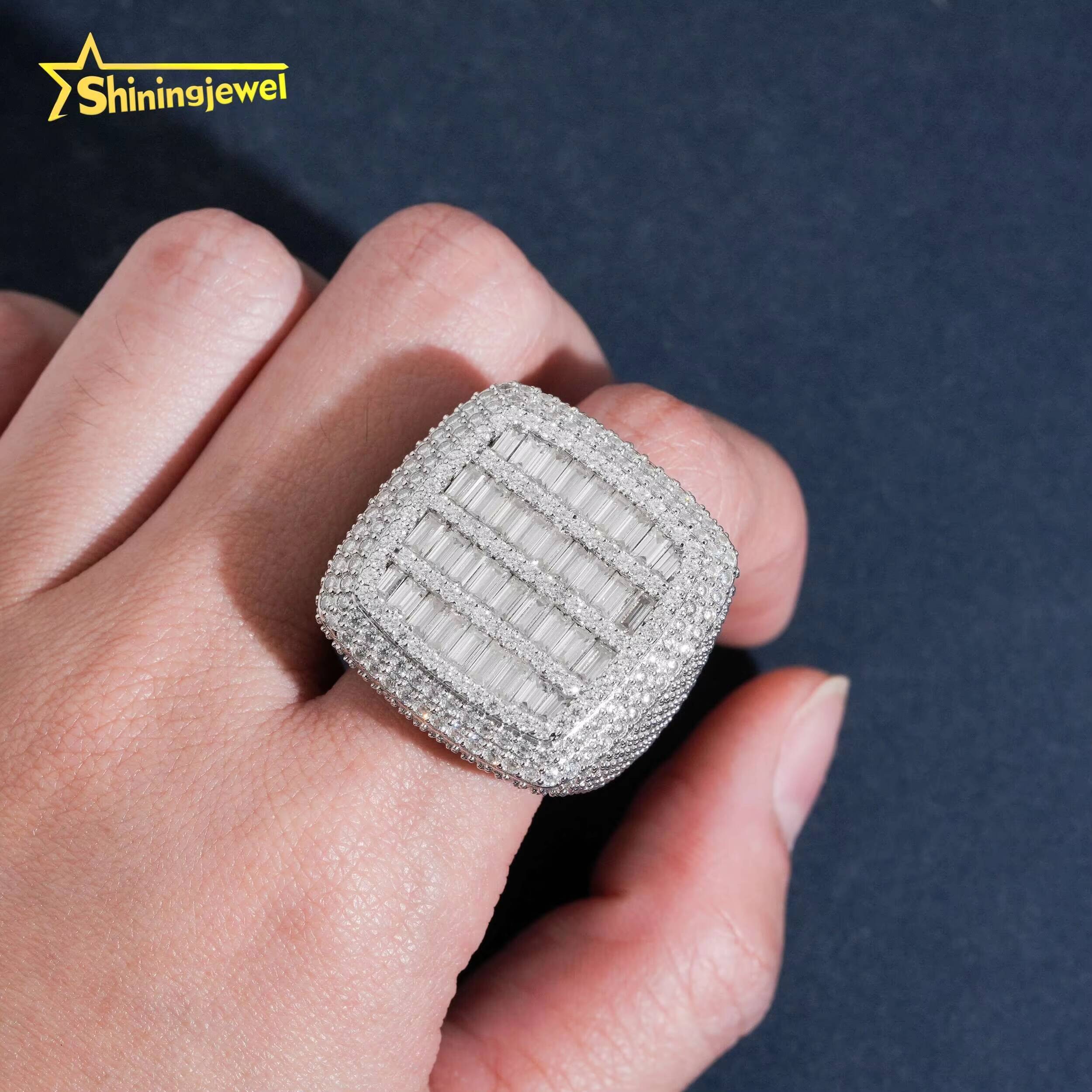 Chunky Heavy Championship Ring Baguette Pass Diamond Tester Hip Hop Jewelry 925 Fully Iced Out Jewelry Ring Moissanite Men