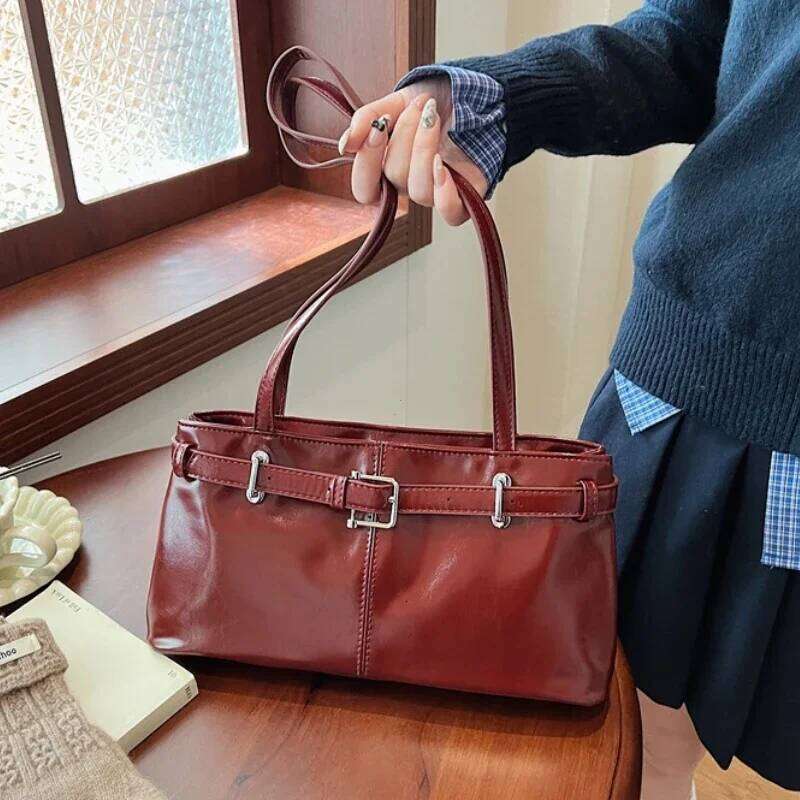 Y2K Vintage Lady Underarm Stylish Zipper Shoulder Bags Retro Pu Leather Commuting Bag for Women Handbags bolso mujer C260204