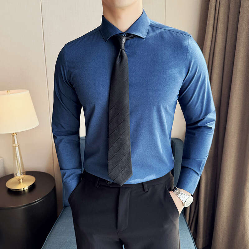 New Italian Windsor collar long sleeved shirt for men's business casual solid color shirt anti wrinkle, please refer to the product description f