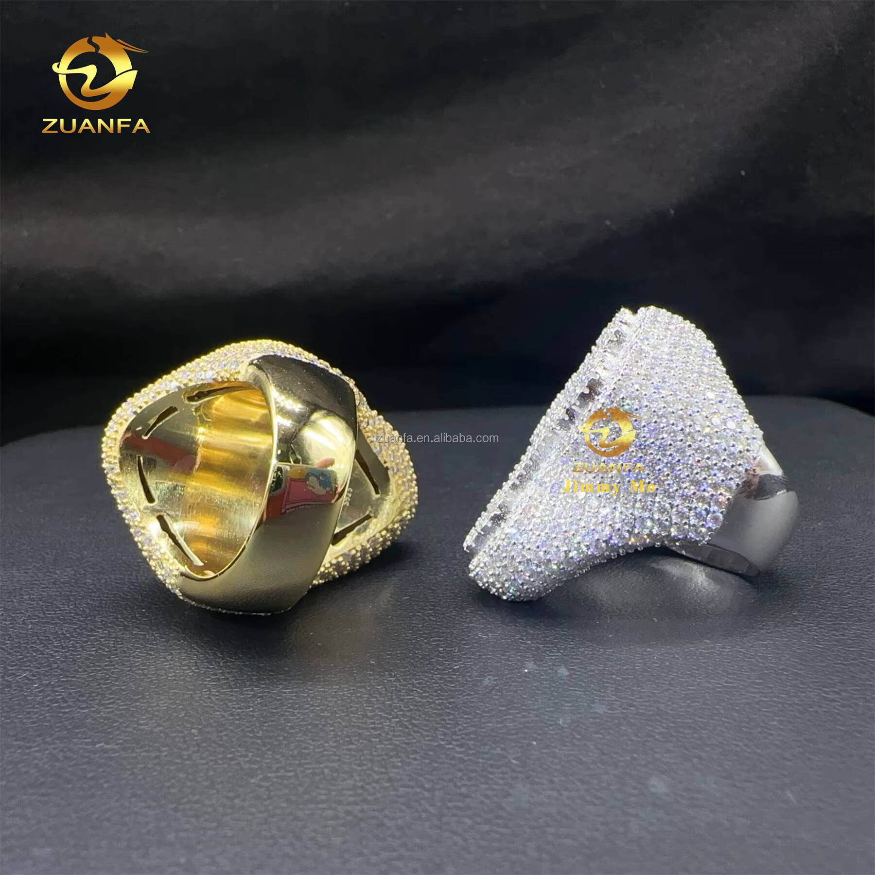 New Arrivals Bulk Stock Prong Setting High Quality Silver With Moissanite Diamond Hip Hop Iced Out Man Cross Ring With GRA