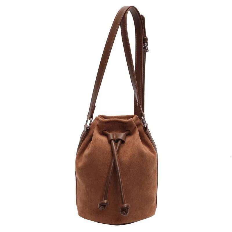 Suede Phone Bag For Women Autumn Winter Drawstring Brown Crossbody Bags Retro Versatile Commuting Mini One Shoulder Purse C260204