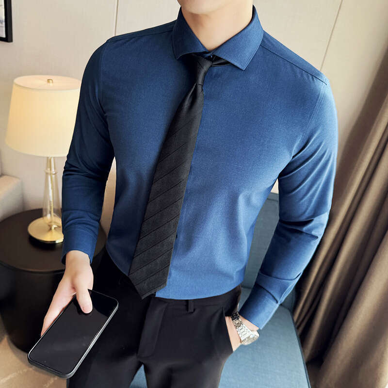 New Italian Windsor collar long sleeved shirt for men's business casual solid color shirt anti wrinkle, please refer to the product description f