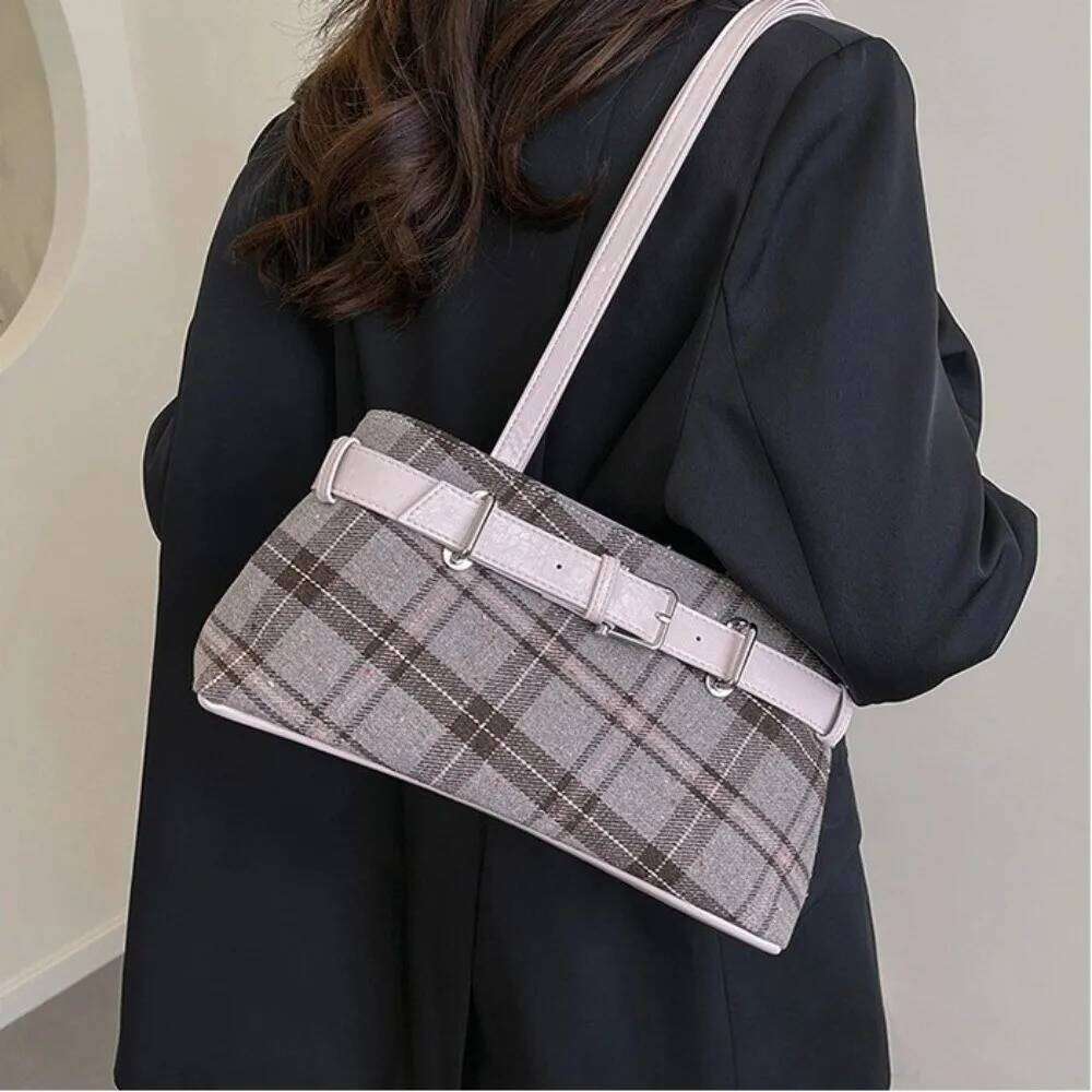 New Handbag Boho Shoulder Bell Pendant Lightweight Tote Plaid Women's Bag Women C260204