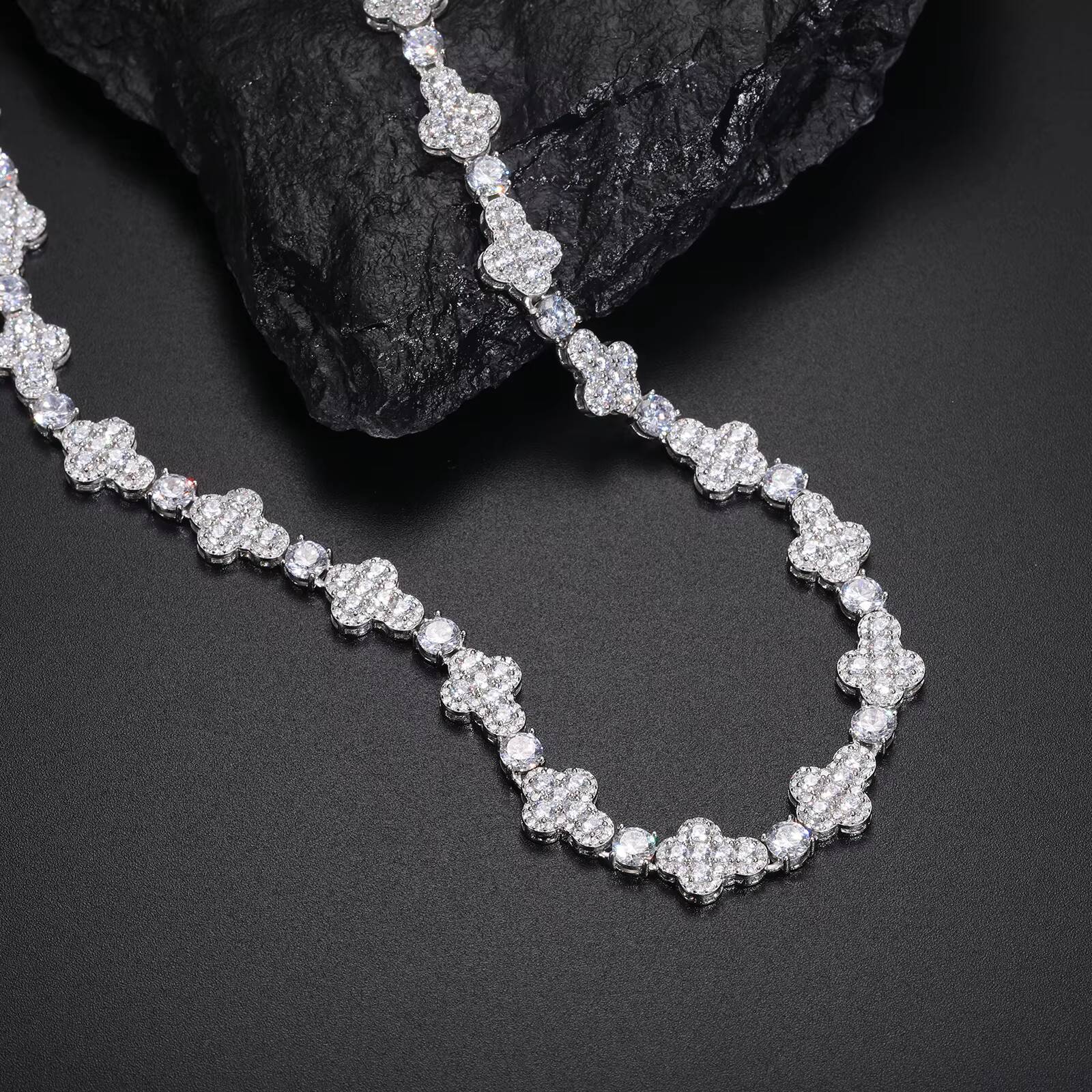New Design Men Party Jewelry 925 Sterling Silver Tennis Necklace Custom Moissanite Diamond 10mm Cross Halo Cuban Link Chain