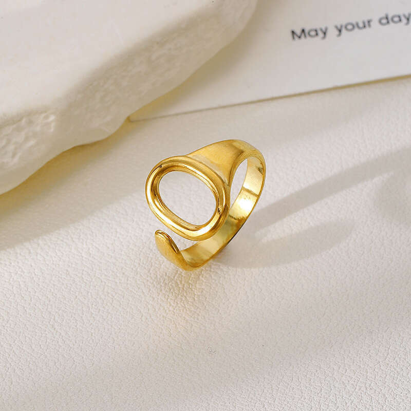 Geometric Oval Ring for Women, Daily Versatile Open Ring, Titanium Steel Hollow Ins Style Hand Jewelry