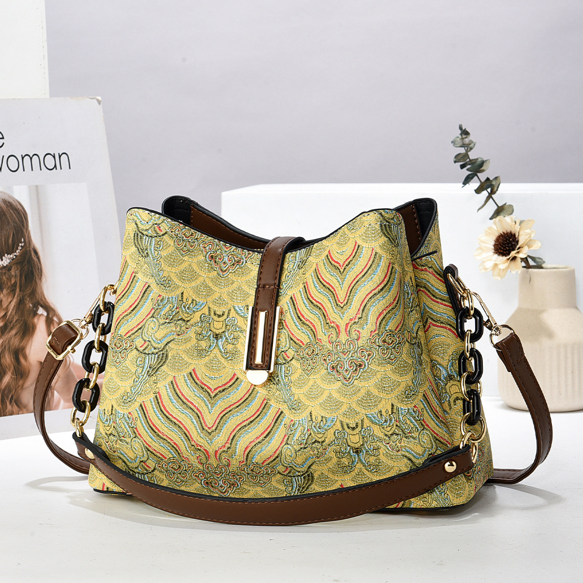 Feiyan Free Shipping Designer Bag Fashionable Texture Embroidered Shoulder Bag Printed Shoulder Bag High-end Luxury Women's Dinner Bag