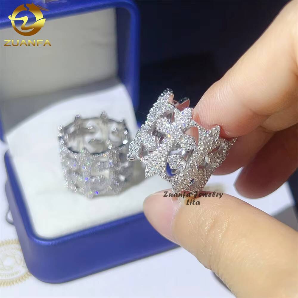 Pass Diamond Tester Hip Hop Iced Out Cross 925 Sterling Silver Mens Certified GRA Moissanite Ring