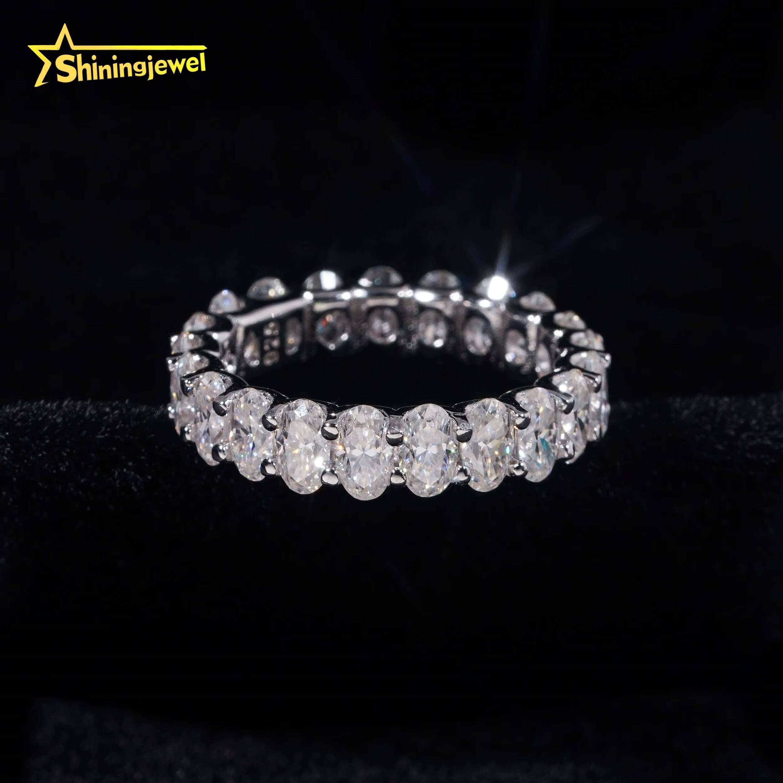 Band Oval Cut Wedding Ring 35mm Moissanite VVS Pass Diamond Test 925 Sliver Gold Plated Engagement Rings Fast Shipping