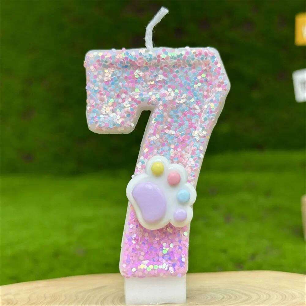 3D Decorating Glitter Pink Claw Theme Number Candles Topper Birthday Party Cake Decoration S260204
