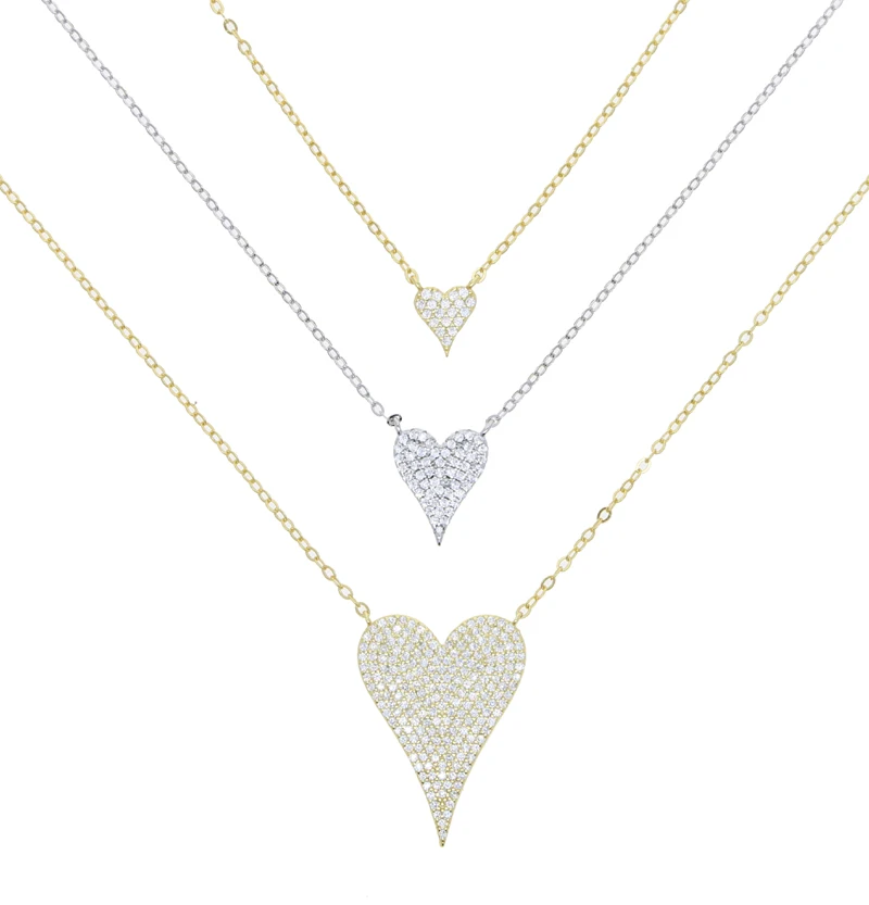Hot Sale New Fashion Design Micro Pave Clear Cz Cute Danity Heart Charm Pendant Necklace Women Delicate Chain Hearts Jewelry