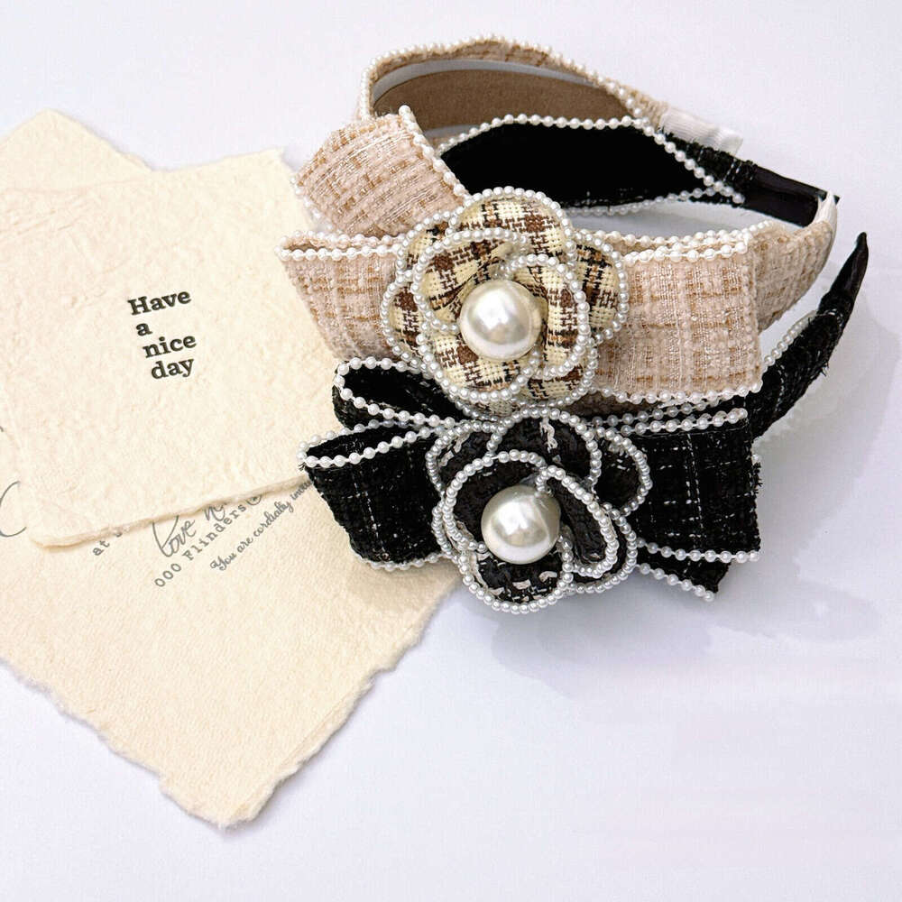 French Pearl Camellia Bow Hairband Style Elegant Korean High-end Headband Hair Accessory