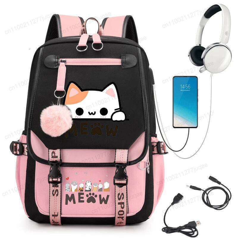 Kawaii Cat Anime Cartoon Bag New Fashion Back To Cute Backpack School Bags for College Student Mochila Z260204