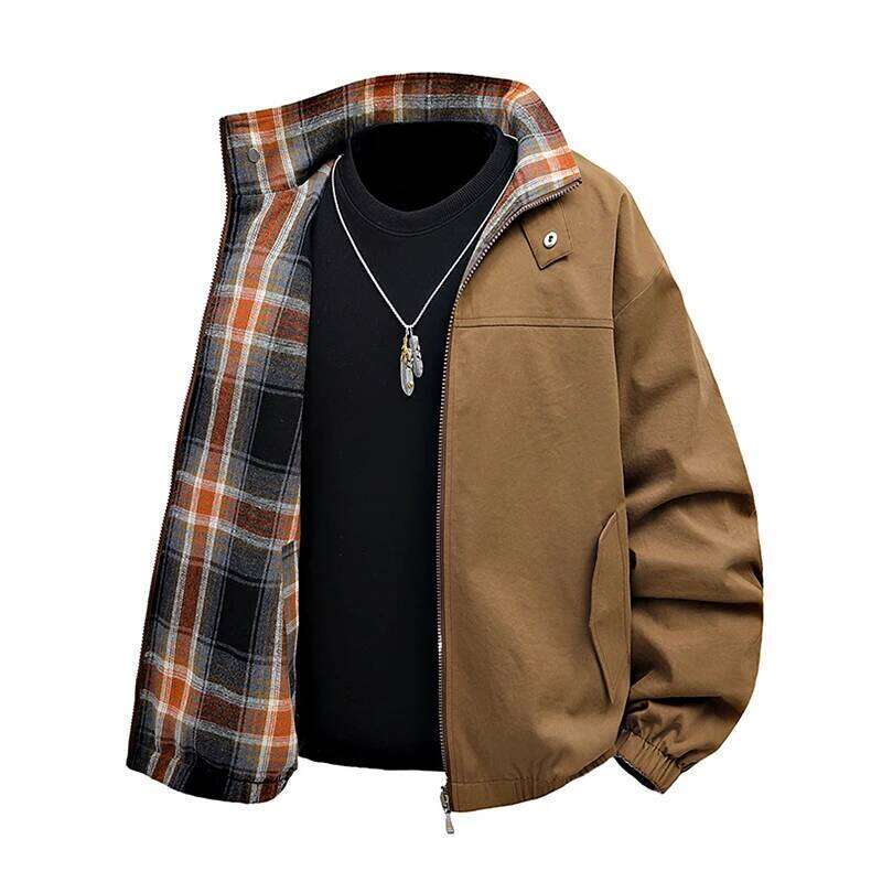 Fashionable Casual Double-Sided Reversible Plaid Collar Jacket Men's Autumn/Winter Trendy Versatile High-End Outerwear