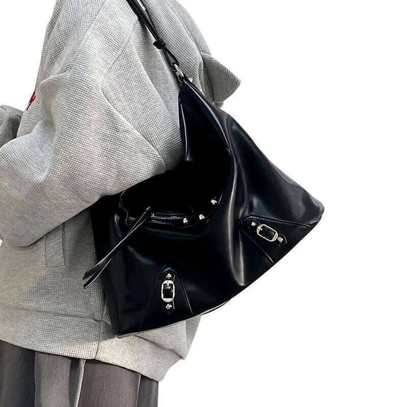 Large Capacity Y2k Women's Shoulder Bags Commuter Pu Leather Cool Hot Girls Crossbody Bag Lock Decoration Female Tote Handbags C260204