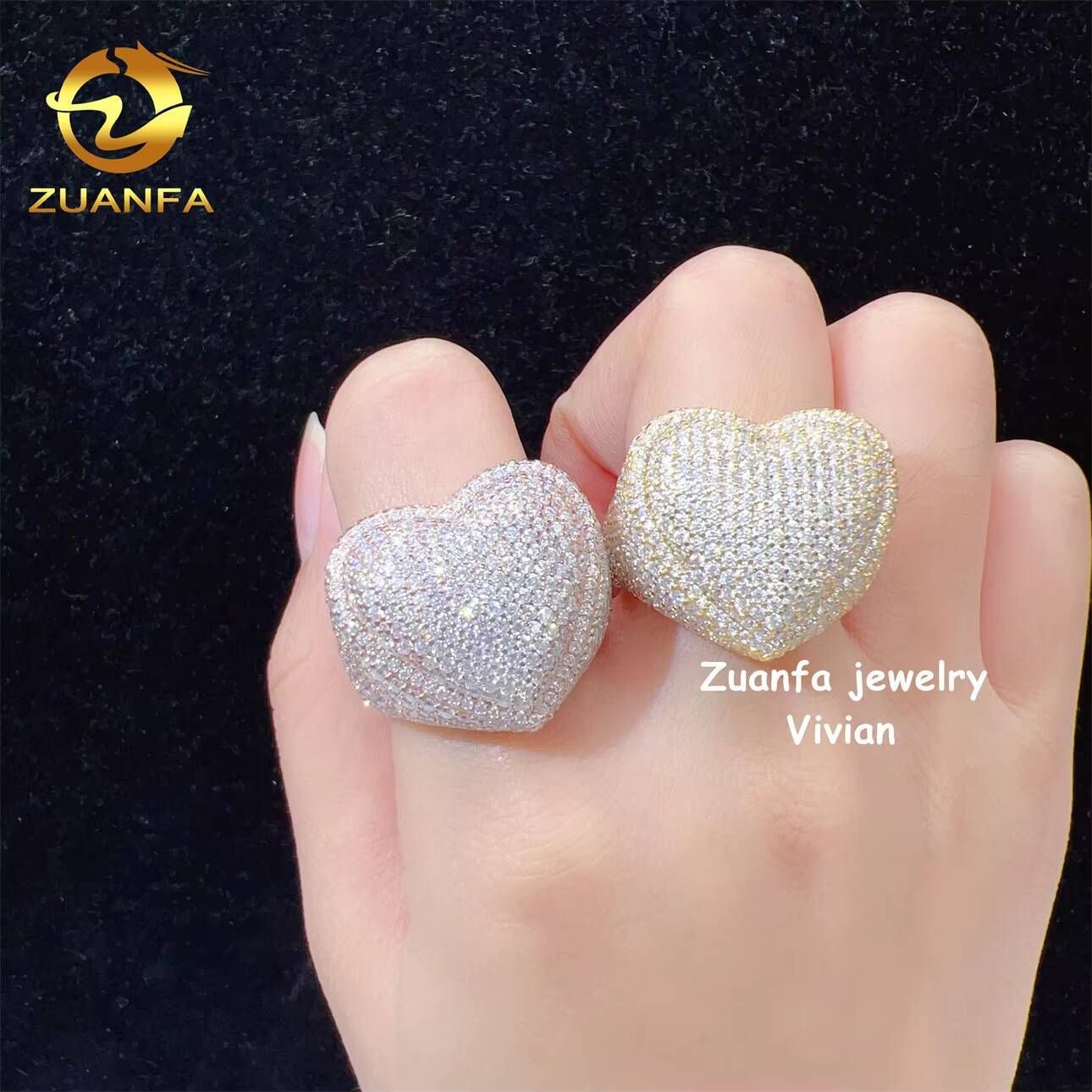 Iced Out Hip Hop Jewelry Gift 925 Sterling Silver VVS Moissanite Diamond Heart Ring for Men