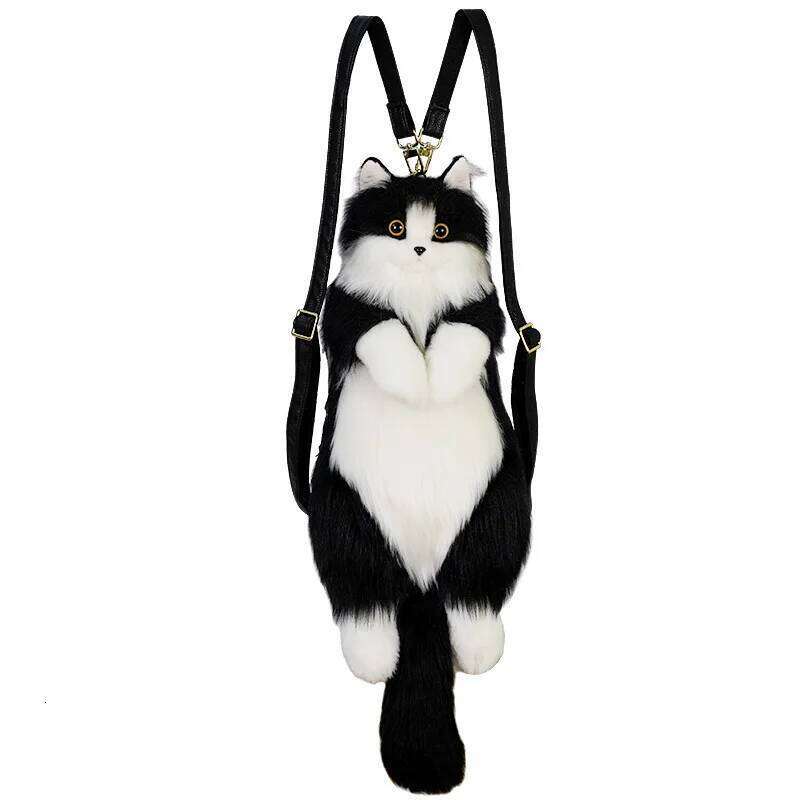 Handmade Plush Kitten Backpack Stuffed Animal Cat Tuxedo Fashion For Women Kids Anniversary Birthday Lolita Decor With Gift Z260204