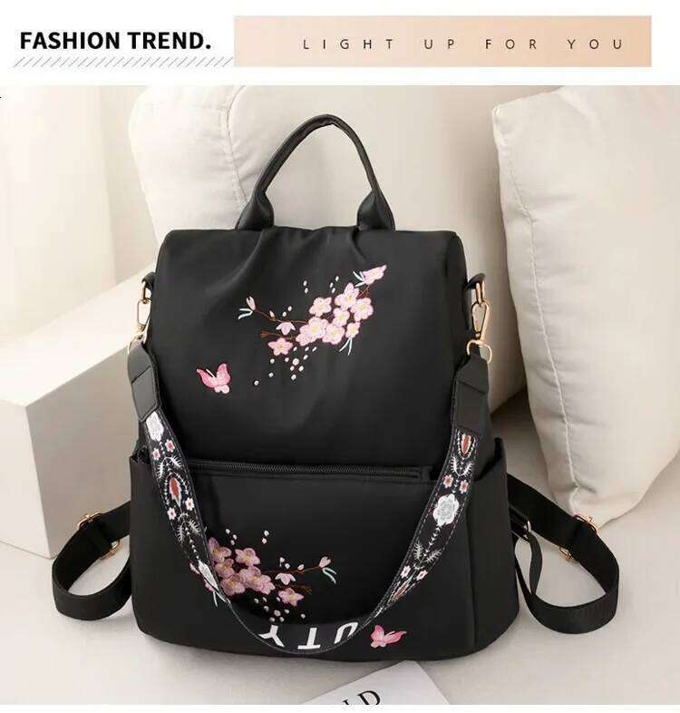 New Oxford Cloth Ladies Ethnic Style Embroidery Fashion Backpack Travel Leisure Waterproof Large Capacity Commuting Bag Z260202