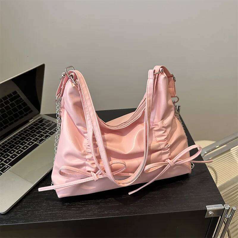 Pleated Bow Commuter Tote Women's daily commuting bag Versatile Commute Underarm Bag Solid Color Female Handbags Purse C260204
