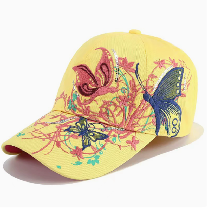 High-quality Fabric Wholesale Sun Protection and Shading Hats Korean-style Butterfly Sequin Embroidered Baseball Caps 83