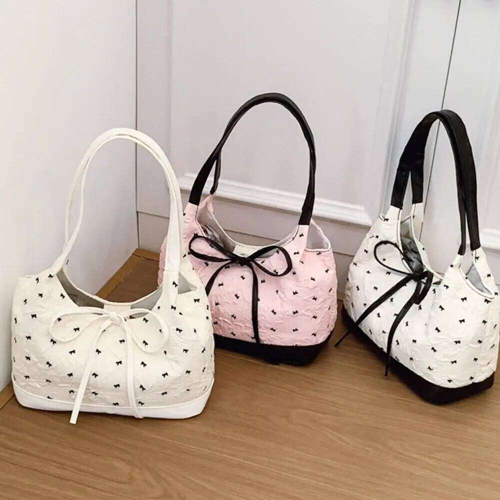 Sweet Single Shoulder Bow Print Tote Fashion Underarm Bag Protable Casual Commute Niche Handbags C260204
