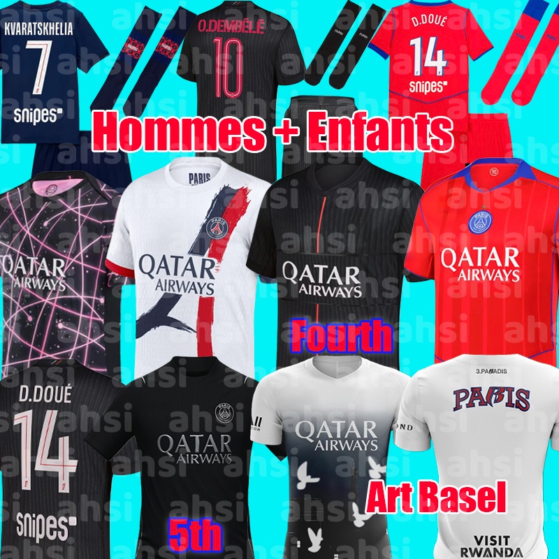 psges jersey 25 26 maillot de foot O. DEMBELE hakimi G. RAMOS football shirts men soccer jerseys kids set pink fourth kits Art Basel 3 Paradis Pre Match Night Edition 5th