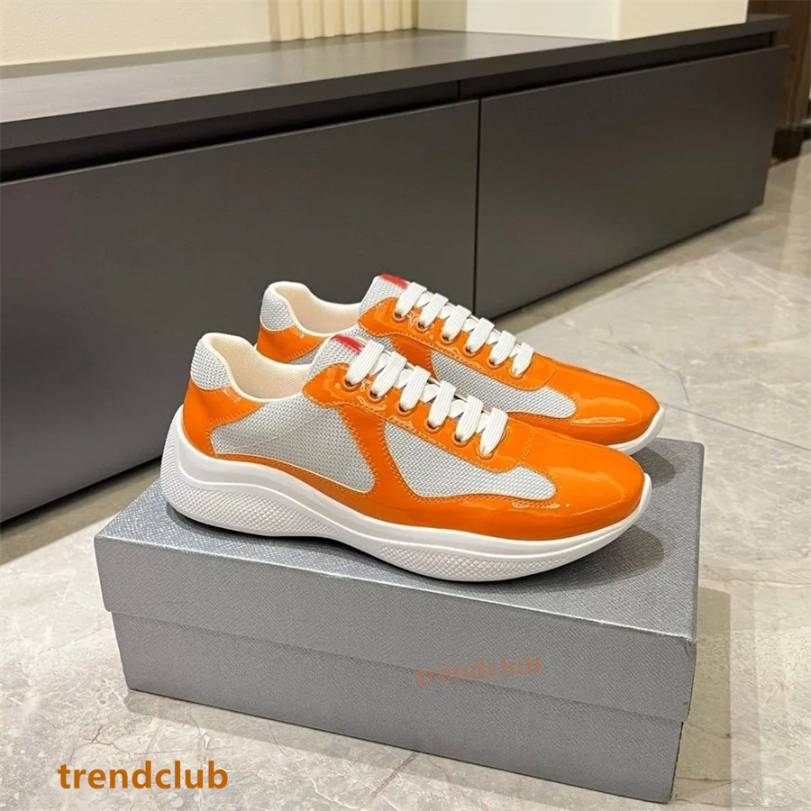 Designer Americas Cup Sports Casual Shoes Men Women Patent Leather And Technical Fabric Runner Flat Sneakers Black White Blue Red Rubber Sole Outdoor 