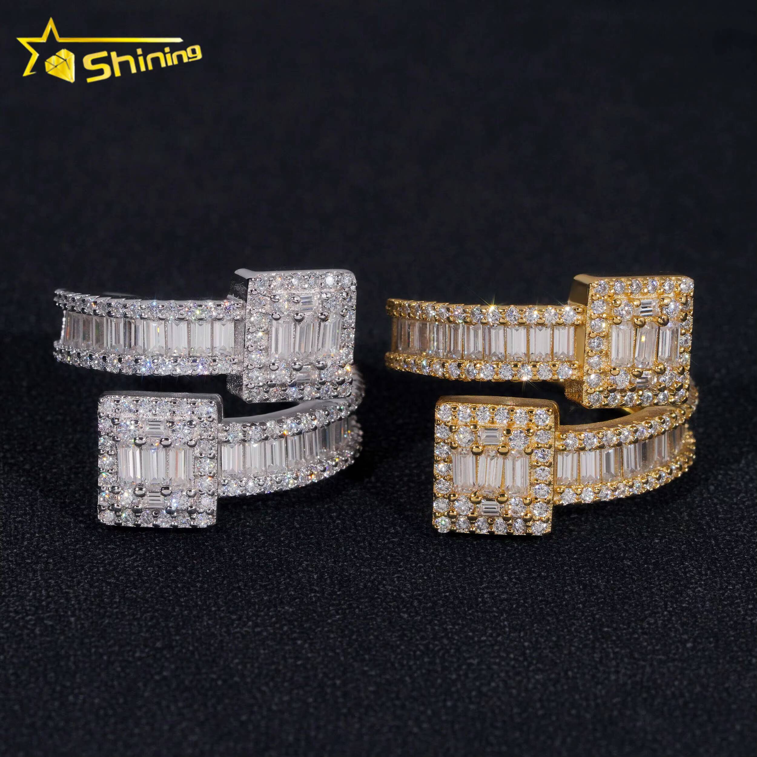 Fast Shipping Baguette Moissanite Mens Ring 925 Silver Iced Out Hip Hop Fine Jewelry Gold Plated Men Ring
