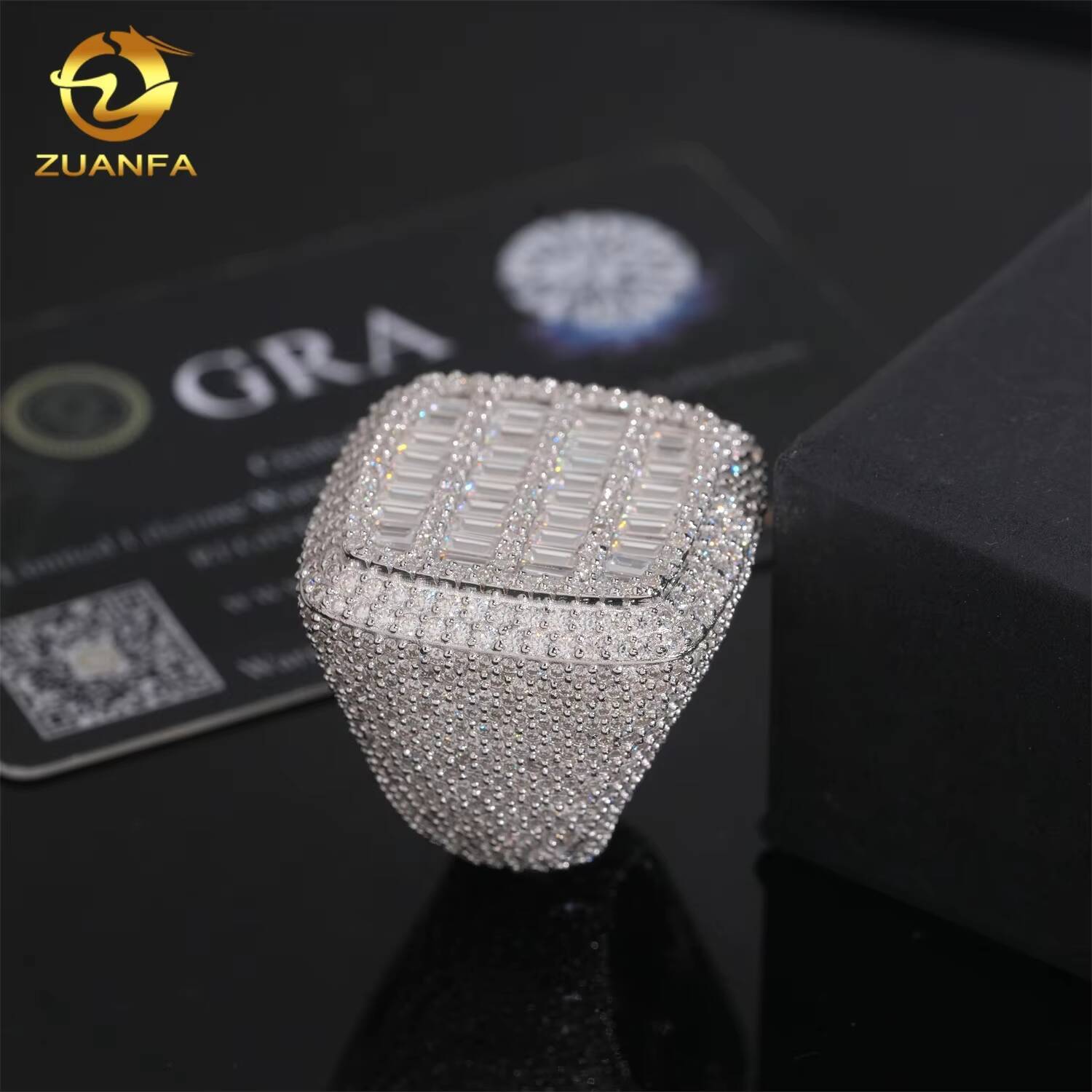 Luxury Big Pass Diamond Tester Diamond Hip Hop Rings baguette 925 Sterling Silver Mens Moissanite Ring