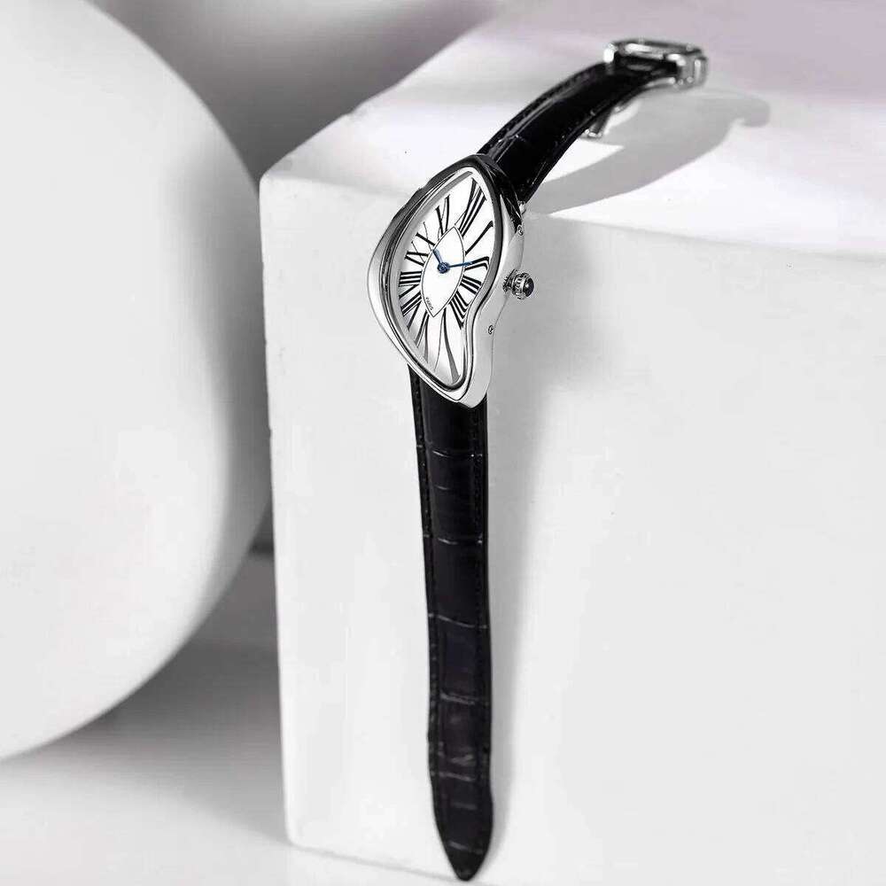 Luxury Quartz Retro Cash Creative Melting Twisted Watch Irregular Case Leather Stainless Steel Men's Y2K 26Y0204