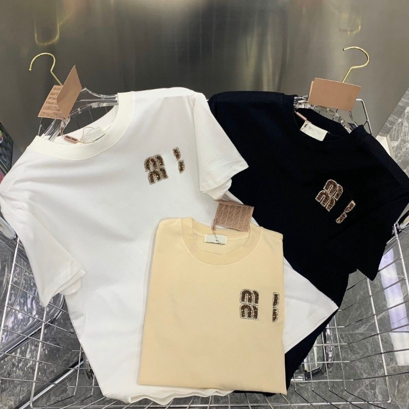 womens designer summer trend tshirt fashionable and casual letter embroidery shortsleeved top simple womens base layer top tshirt