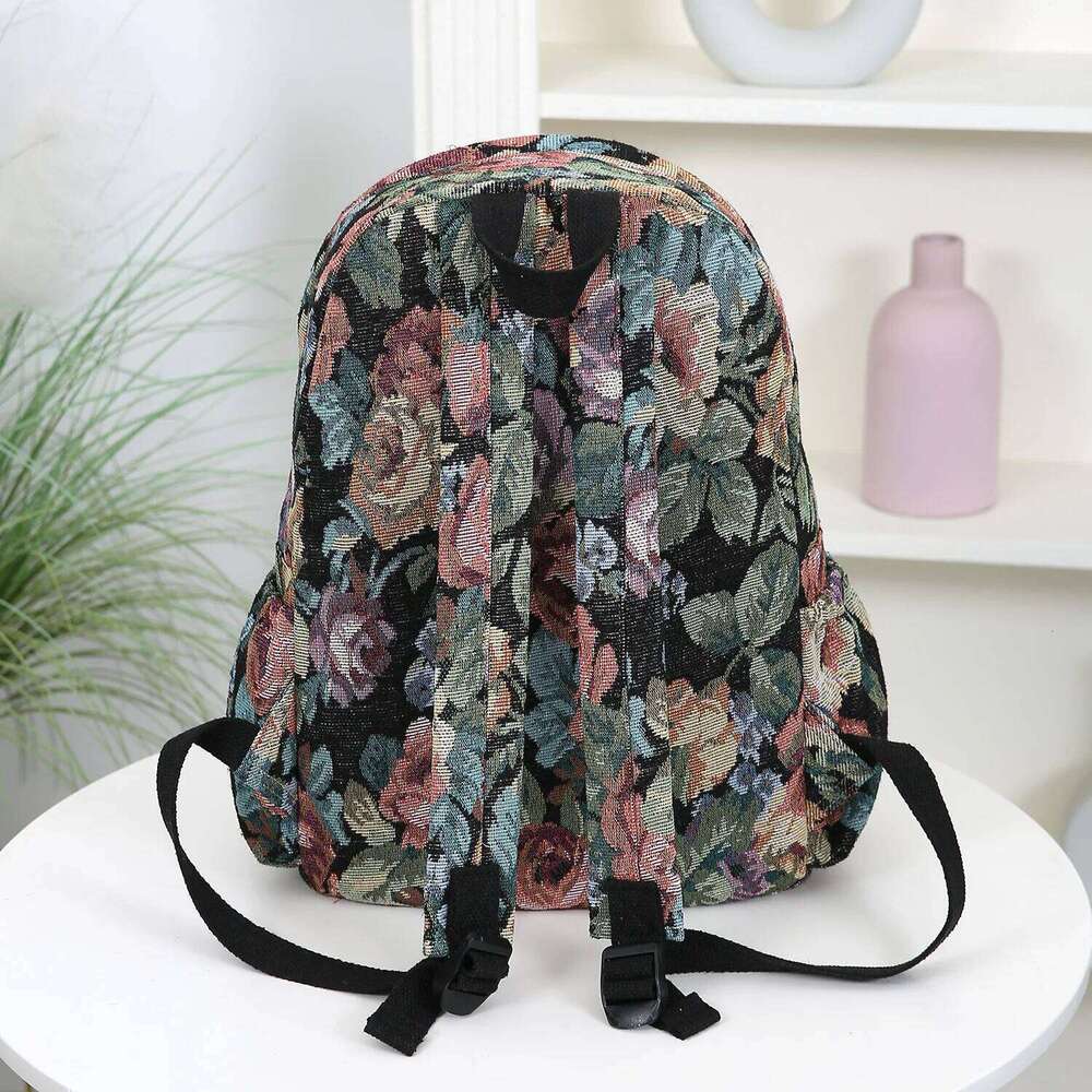 Thickened Embroidered Fabric Floral Pattern Travel Backpack Ladies Large Capacity Shoulder School Luggage Storage Bag Z260204