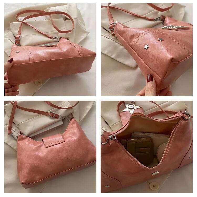 Punk Style Star Design Women Hobos Shoulder Bags Casual Y2k Cool Hot Girls Pu Crossbody Bag Commuter Female Phone Handbags Purse C260204